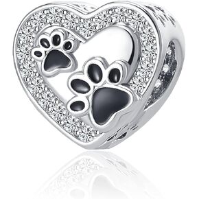 LuxglitterLin Dog Mom Cat Paw Print Bone Charm Animal Pet Birthstone Crystal Bead for Pandora Bracelets