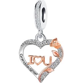 KunBead Rose Flower Family I Love You Birthday Heart Love Dangle Charms Compatible with Pandora Bracelet for Auntie Friend Sister Mom Daughter Nana Granddaughter Wife Niece Grandson in Kuwait