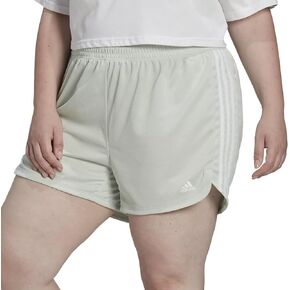 شورت نسائي من adidas Pacer 3-Stripes منسوج، مقاس كبير (أخضر كتان/أبيض) (as1، Alpha، 3X، Plus، عادي)