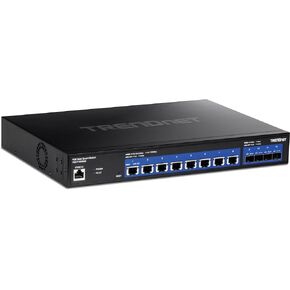 TRENDnet 12-Port 10G PoE++ Web Smart Switch, TPE-7124SBF, 720W PoE Power Budget, 8 x 10G PoE++ Ports, 4 x 10G SFP+ Ports, NDAA TAA Compliant, 1U 19" Rack Mountable, Lifetime Protection