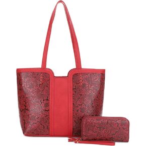 JESSIE & JAMES | Cassidy Tooled Women Concealed Carry Tote Bag with Lock and Key, Top Handle Shoulder Bag with Wristlet