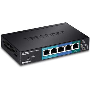 TRENDnet 5-Port Gigabit PoE++، محول مُدار يعمل بالطاقة مع ممر PoE، TPE-B541، 1 × مدخل Gigabit PoE++، 4 × مخرج Gigabit PoE+، ميزانية PoE 60 وات، متوافق مع NDAA TAA، حماية مدى الحياة