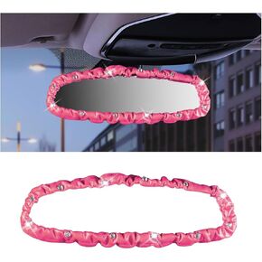 Elastic Bling Rear View Mirror Cover, Crystal Rhinestone Auto Rear View Mirror Protector for Car, Van, SUV, Car Interior Decorative Accessories for Women Girls (Pink)