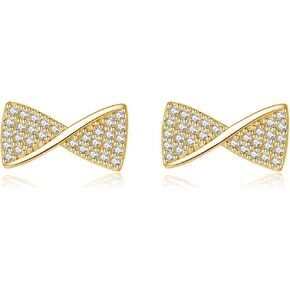 SLUYNZ Solid 925 Sterling Silver CZ Bow Earrings Stud for Women Teens Bowknot Stud Earrings