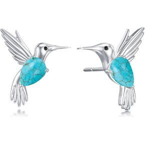 Hummingbird Stud Earrings for Women 925 Sterling Silver Bird Earrings with Genuine Amethyst/Turquoise Animal Jewelry Gifts for Women Christmas Gifts Birthday Present Mother’s Day Gift