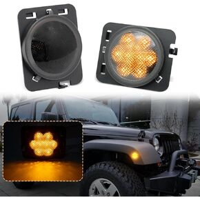 Side Marker Lights Compatible with Wrangler JK 2007-2018 Front Fender Full LED Lamp Assembly Smoked Lens (Amber Yellow Light)