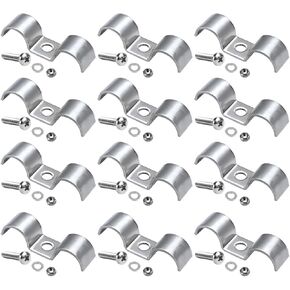 12PCS Car Stainless Steel Double Line Clamp, Auto Fuel Lines Clips with Mounting Screws for Brake Fuel Lines Tubes, Vehicle Interior Accessories, Universal for RV, SUV, Truck