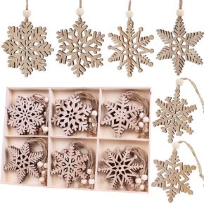24 Pieces Wooden Christmas Snowflakes Ornaments 3inch Snow Flake Hanging Ornament for Rustic Christmas Tree Decoration Holiady Gift Crafts