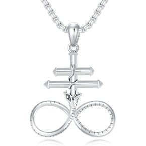 Leviathan Cross Necklace 925 Sterling Silver Satanic Cross Brimstone Necklace with Snake Church of Satan Jewelry Alchemical Symbol for Brimstone Gifts for Men Women