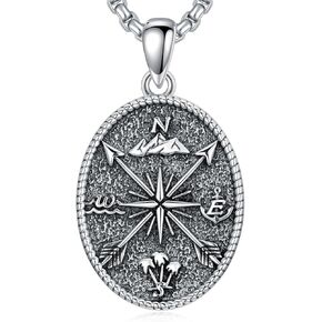 Compass Necklace 925 Sterling Silver Arrow Compass Pendant Arrow Compass Jewelry for Men Women