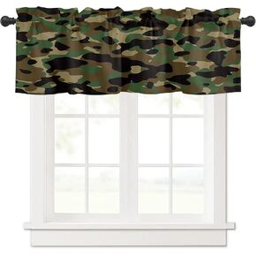 54x18 inch Curtain Valance Camo Polyester Valances for Home Decor with Rod Pocket, Window Drape for Girls Bedroom Kitchen Dorm Bathroom Decoration Forests Military Army Camouflage Pattern