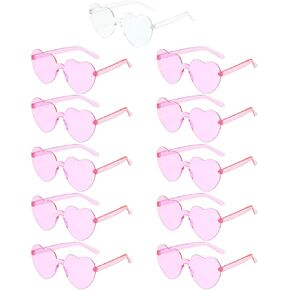 11 Pairs Heart Shaped Glasses Rimless Frameless Sunglasses Transparent Tinted Eyewear, 1 Bride + 10 Team Bride Glasses Bachelorette/Wedding Party Bridal Shower Party Favours Photo Booth Props