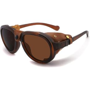 Technigadgets Steve Retro Aviator Sunglasses With Leather Sideshield Polarized Sunglasses For Men Women UV400