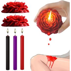5pcs Red Rose Flower Scented Candle, Romantic Ambiance Wax Play Candles Date Night Romantic Wax Play Couples Wedding Anniversary Candle 2pcs Rose Candles + 3pcs Long Lasting Cryogenic Candles