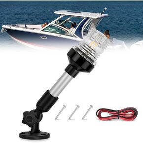 Nilight Marine Boat Stern Light 9 Inch White Fold Down Anchor Light 12V 24V Waterproof 360° Lighting Boat Navigation Light for Fishing Boat Sailboat Yacht Pontoon Speedboat Dinghy