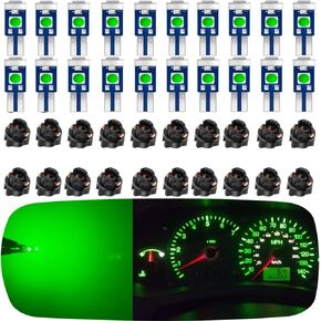 20 Pcs T5 LED Lights for Car Dashboard, Green 74 37 2721 PC74 Replacement with Twist Lock Socket, for Interior Dome Door Instrument Cluster Dashboard Panel Gauge Indicator in Kuwait