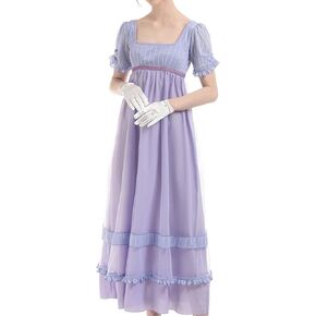 NSPSTT Purple Regency Dress Costume Jane Austen Dress Renaissance Victorian Ball Gown with Gloves