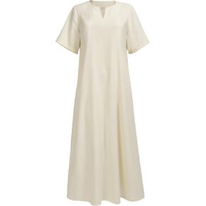 PROCOS Medieval Linen Dress Short Sleeves Underdress Tunic Peasant Dress Summer Cosplay Costumes for Women
