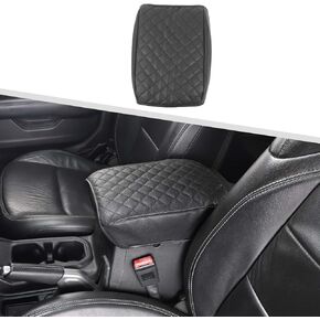 Jimen for JL Armrest Cover, Leather Auto Center Console Cover Arm Rest Cushion Pad Compatible with Jeep Wrangler JL JLU & Jeep Gladiator JT 2018-2024 (Black)