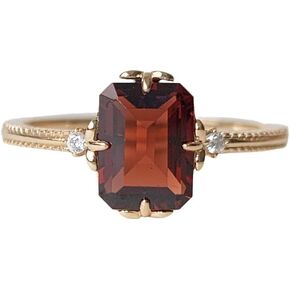 Red Garnet Engagement Ring Emerald Cut 6x8mm January Birthstone Rings Gold Plated Moss Agate Promise Anniversary Jewelry