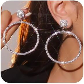 Sither Rhinestone Hoop Earrings for Women Large Round Earrings Fashion Jewelry for Halloween Prom Party Christmas Gift