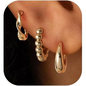 Gold Earrings for Women Set, 14k Plated Huggie Hoop Earrings Set Cartilage Earring Stacks Butterfly Dangle Heart Dangling Snake Stud Earrings Gold Jewelry Sets for Women