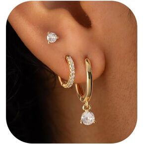 Gold Earrings for Women Set, 14k Plated Huggie Hoop Earrings Set Cartilage Earring Stacks Butterfly Dangle Heart Dangling Snake Stud Earrings Gold Jewelry Sets for Women in Kuwait