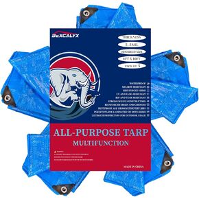 Pack of 5 Blue Tarp Finished Size 8x10FT Thick 5.5 Mil, Grommets Every 20'', Waterproof Heavy Duty Poly Tarps, Tear and Rip Proof UV Resistant, Cover for Home Outdoor Patio Christmas Tree