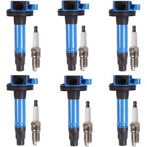 ENA Set of 6 Blue Ignition Coil Pack 6 Platinum Spark Plug 3.5 3.7 V6 Compatible with Lincoln Ford Mustang Edge Explorer F150 Flex Taurus Transit MKS MKT MKX MKZ 2011-2018 Replace# UF553 DG520 SP520