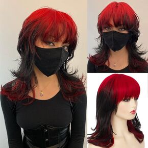 Baruisi Long Straight Anime Cosplay Wig for Women Red White Synthetic Halloween Hair Wig