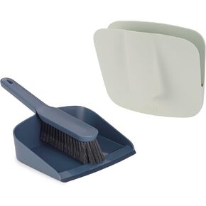 Joseph Joseph CleanStore Wall-Mounted Adjustable Long Handle Broom Sweeper with Dust-Shield Storage, Indoor Sweeping Floor Brush with Soft Bristles and Comb