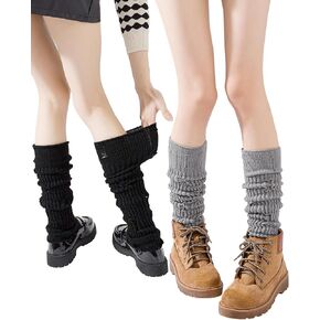Yawlsow 2 Pair Leg Warmers for Women Girls Goth Knit Leg Warmer Winter with Holes, Y2k Harajuku Long Socks Outfits for Ballet