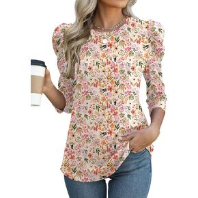 Ivicoer 3/4 Length Sleeve Womens Tops Summer Spring Tops for Women 2025 Puff Lace Sleeve Shirts Blouses