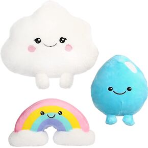 BenBen Cloud Pillow Toy 12 inch, Set of 3, 7 inch Stuffed Rainbow and Water Droplet Plushies, Soft Stuffed Toys for Kids Girls, Fun Decorative Plush Pillows for Home Decor, Easter Basket Stuffers