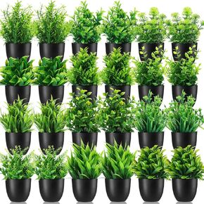 24 وعاء من Tigeen نباتات وهمية صغيرة من الأوكالبتوس بوعاء نباتات صناعية خضراء وأوكالبتوس وإكليل الجبل جلاديولوس ماغنوليا ونباتات الصبار الصناعية لديكور المنزل والغرفة الداخلية (نمط جديد) in Kuwait