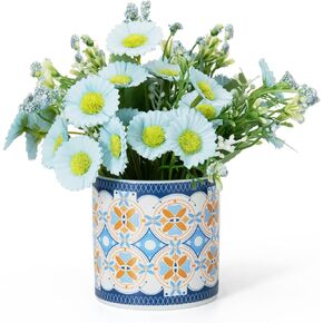 Fake Flowers in Vase Artificial Flowers with Vase for Home Decor, Silk Flower Bouquet in Vase, Faux Flowers Arrangement Potted Flower Centerpiece Table Decorations for Home Office Decor