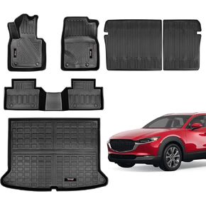 Custom Fit 2020-2024 2025 Mazda CX-30 (Fit FWD AWD All Model) Floor Mats Trunk Cargo Liner and Backrest Mat Set All WeatherTPE Rubber Protection Mat for Mazda CX30 Accessories