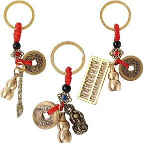 3Pcs Abacus Key Chain Five Emperors Money Brave Key Chain Car Key Gourd Pendant Night Market Gift
