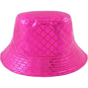Unisex Metallic Bucket Hat Silver Fish Scale Fisherman Hats Rave Hat for Halloween