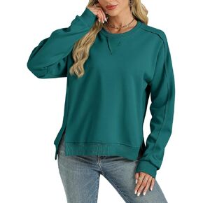 Tanou Women's Reverse Seam Sweatshirts Casual Crew Neck Long Sleeve Pullover Solid Slit 2024 Fall Tops