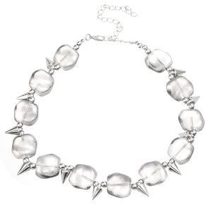 Punk Spike Choker Necklace for Women Men Clear Acrylic Geometric Beaded Ball Statement Necklace Personalized Goth Jewelry Gifts Chain Adjustable
