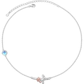 Ladytree Sideway Cross Necklace for Women S925 Sterling Silver Created Moonstone Rose Flower Choker Jewelry