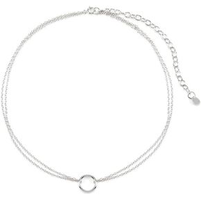EVE'S ADDICTION Choker Necklace - Double Strand Silver Circle Choker Necklace - Gifts for Mom