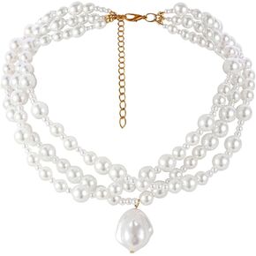 Nicute Pearl Classic Necklaces Layered Necklace Chain Crystal Necklace Choker Fashion Choker Necklace Jewelry for Women (D)