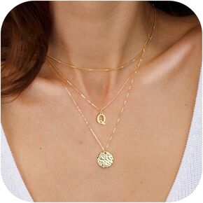 Layered Initial Necklaces for Women 14K Gold Plated Letter Dainty Choker Necklace Set Trendy Layering Personalized A-Z Initial Coin Pendant Stacked Chain Jewelry Gift