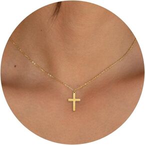 Gold Cross Necklaces for Women, Simple 14K Gold Plated Choker Necklace Dainty Gold Necklace Cute Small Cross Necklace Tiny Gold Cross Necklaces for Women Trendy Gold Jewelry Gifts