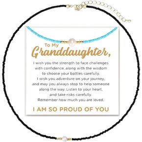 To My Granddaughter, I Am So Proud Of You Freshwater Pearl Necklace, Bohemian Bead Choker Handmade Beach Summer Statement Gift Jewelry
