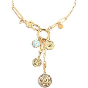 Charm Necklace for Women Chunky Gold Plated Paperclip Chain Amulet Evil Eye Jewelry Safety Pin Necklace Coastal Cowgirl Cowboy Necklace Third Eye Protection Jewelry for Women