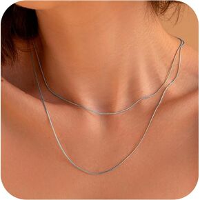 Dainty 18k Gold & Silver Plated Thin Chain Layered Choker Necklace For Women Minimalist Stainless Steel Snake Chain Necklace Waterproof Jewelry