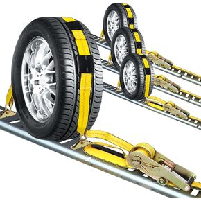 E Track Tire Straps for Trailer Heavy Duty 2" x 10' Auto Hauler Strap-10,000lb Guaranteed Break Strength-(4) Premium Vehicle Tie Down Kit with Rubber Blocks Wheel Tie-Downs for Truck, UTV